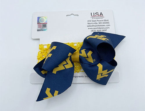 WVU Crochet Headband With Bow