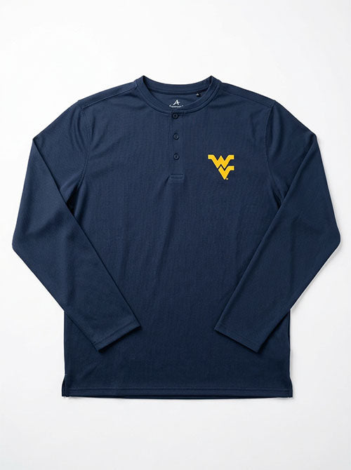 WVU Mens Exposed Waffle Long Sleeve Henley
