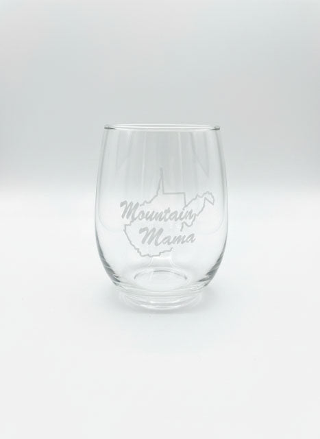 WVU Mountain Mama Steamless Wine Glass