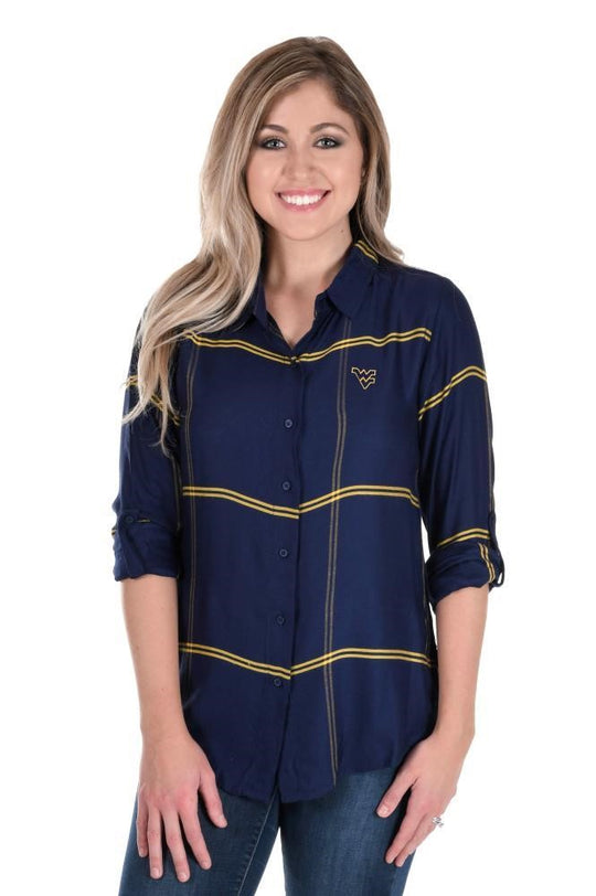 WVU Plaid Button Up Top