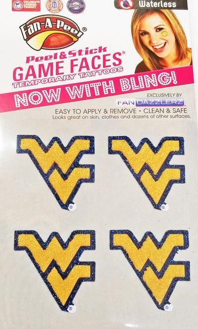 WVU Bling Game Face Tattoos