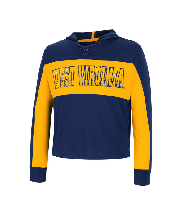WVU Girls Galooks Hooded Long Sleeve Lace Up Tee