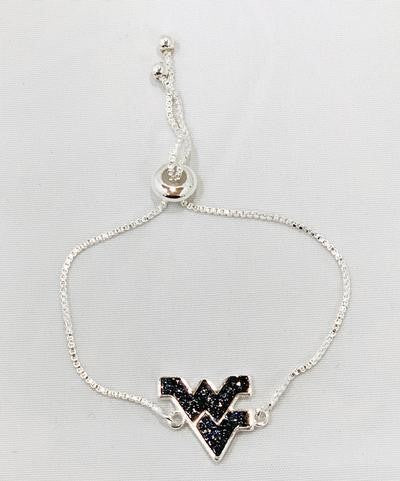 WVU Blue Rhinestone Adjustable Slide Bracelet