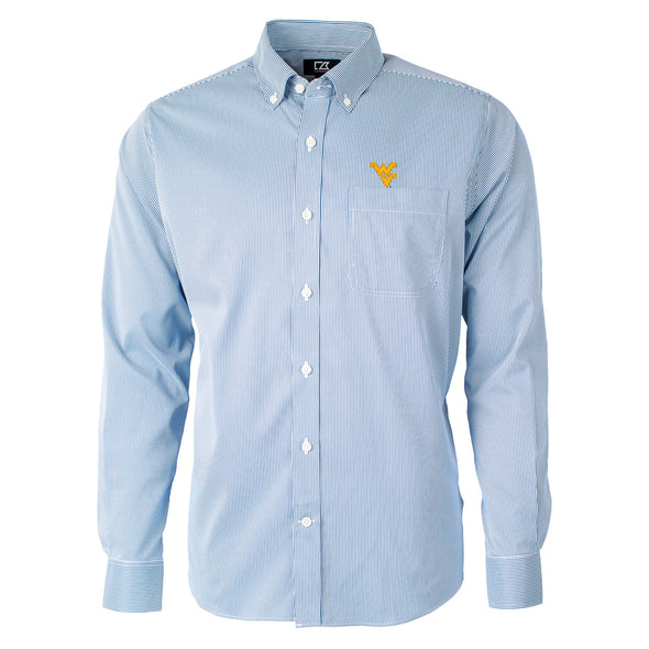 WVU Pinstripe Stretch Long Sleeve Button Down