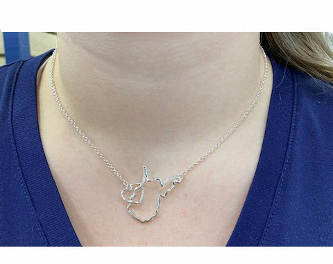 WVU State Outline With Heart Necklace